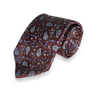 BROOKS BROTHERS Woven Silk Jacquard Tie Brown with Light & Dark Blue Pai…